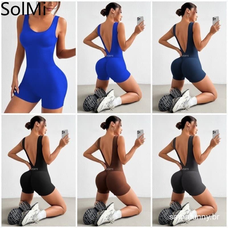 Novo Macacão de Yoga com Decote em V Profundo Estilo Europeu e Americano Modelador Roupas de Fitness Justas Macacão Curt