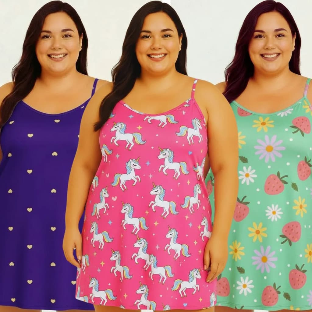 KIT 4 CAMISOLAs PLUS SIZE GRANDE G2 PIJAMA ROUPA DE DORMIR FEMININA MULHER