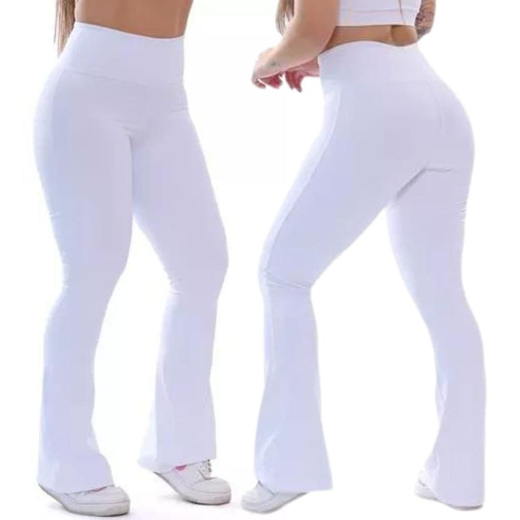 Calças Leggings FLARES Brancas BAILARINA Lisa Suplex Academia Enfermagem Esteticista Cós Alto, dentista, fisioterapeutas