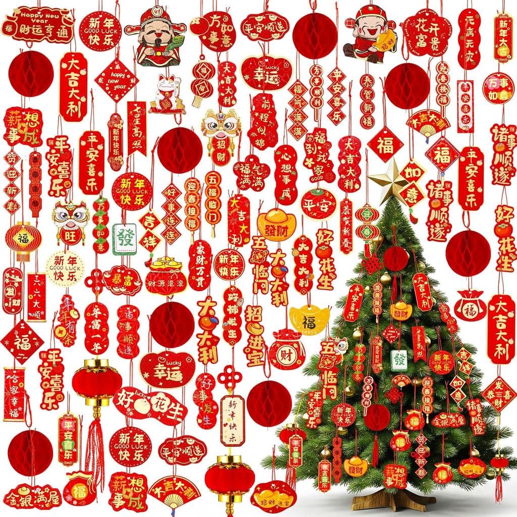 Leinuosen 148 Peças Decoração de Ano Novo Chinês 2026, Decoração de Ano Novo Lunar do Cavalo, Decorações para Árvore do