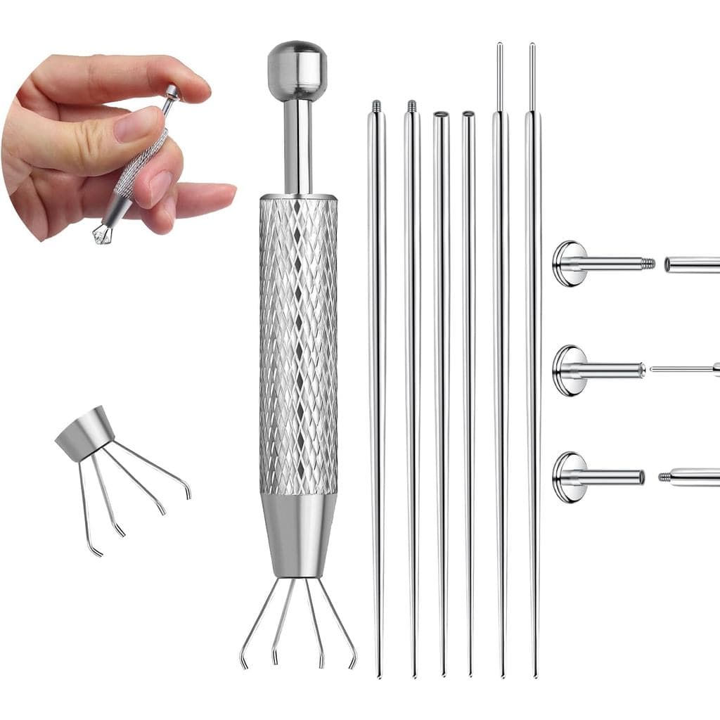VOJO Piercing Ball Grabber Tool Kit 16G,18G Stainless Steel Flat Back Earrings Applicator with Threaded & Threadless Ins