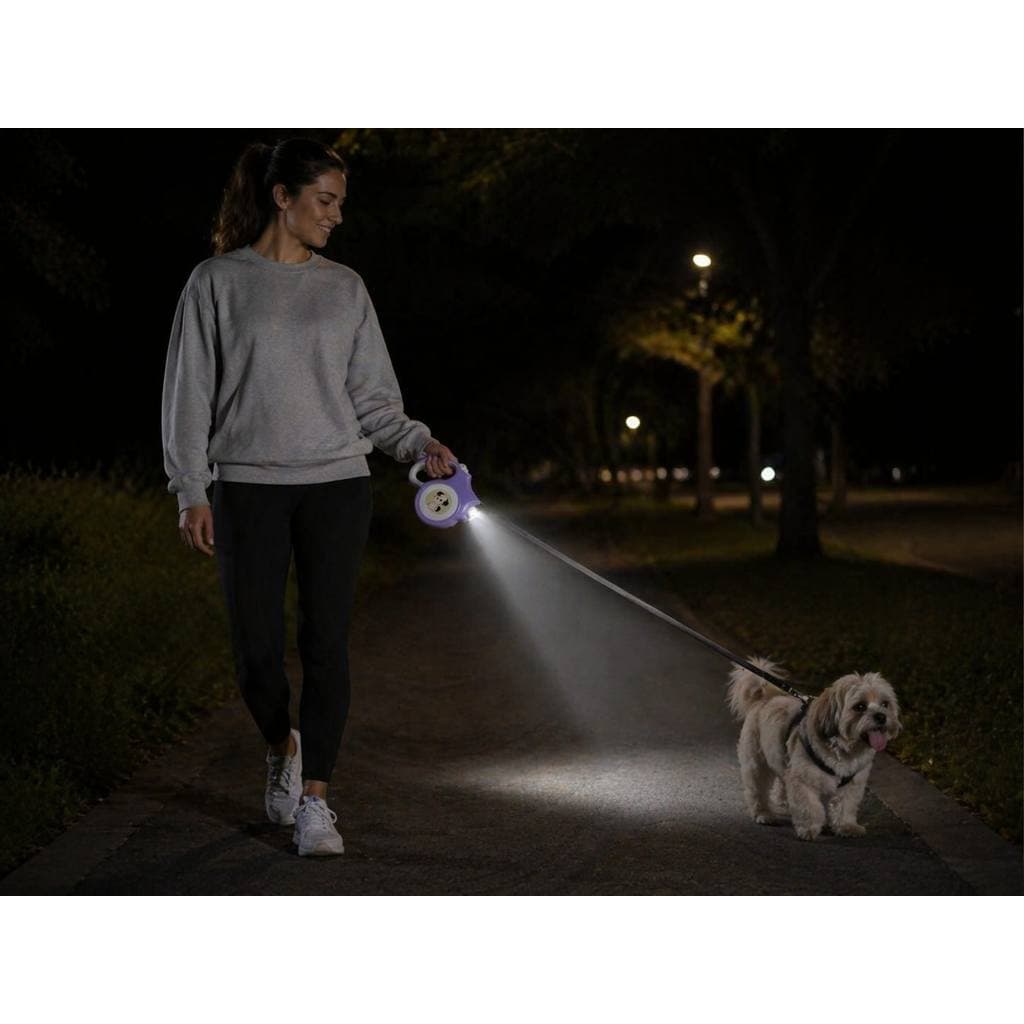 Guia Retrátil Pet com LED Passeio Noturno Cachorro Gato Desenho cachorrinho