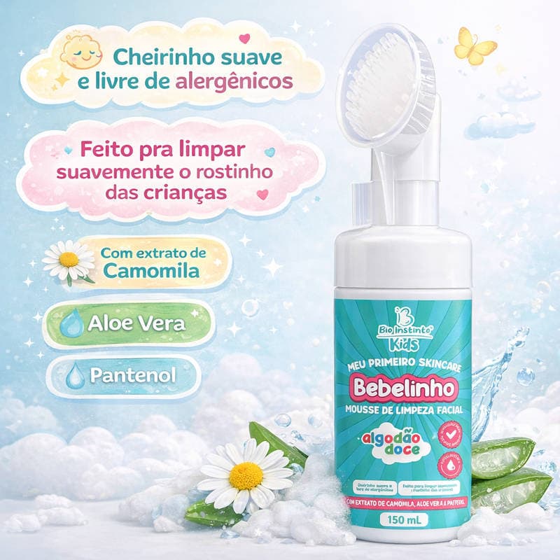 02 Mousse de Limpeza Facial Infantil Bebelinho Algodão Doce