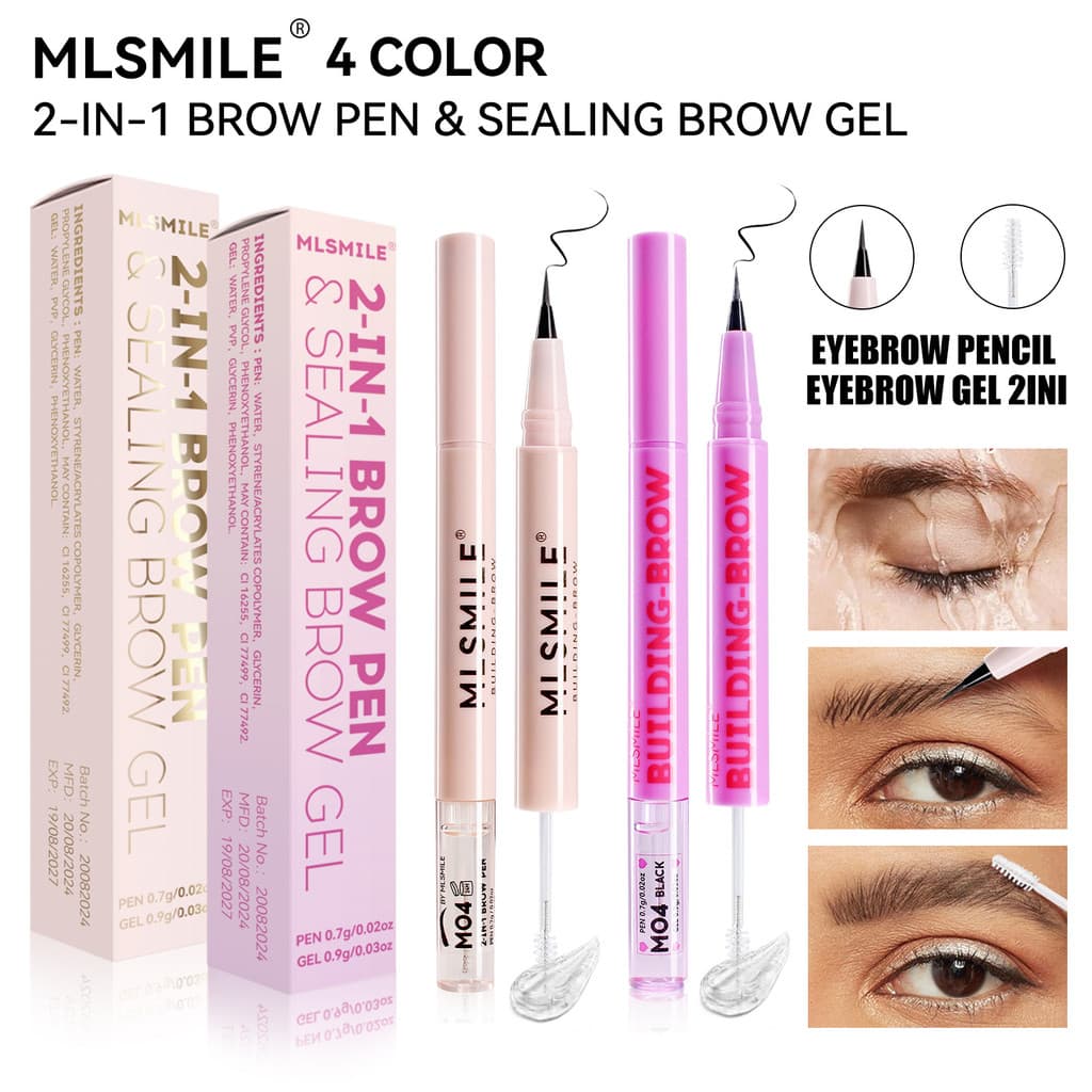 MLSMILE Lápis de sobrancelha de água estilo de duas cabeças dois em um líquido ultrafino tridimensional lápis de sobranc