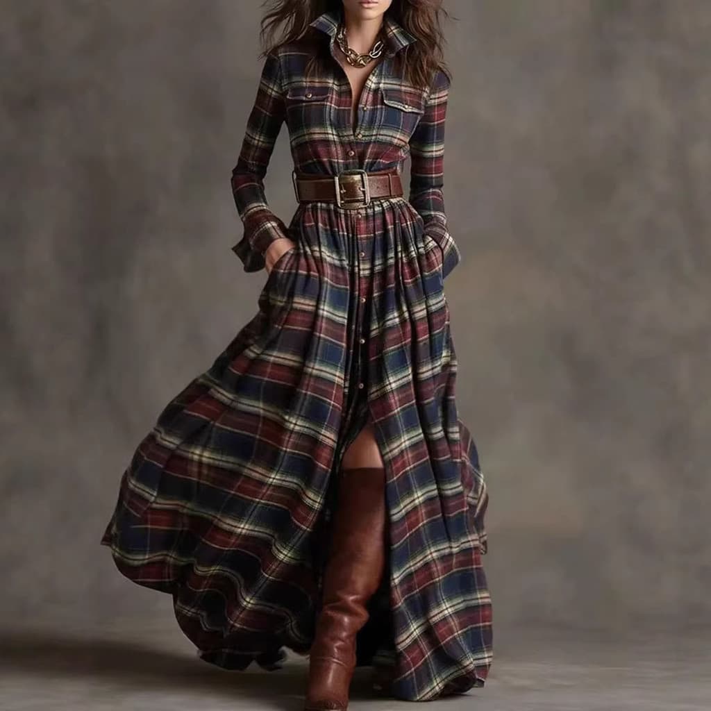 Plus Size feminino Retro xadrez mais magro olhar Irregular vestido feminino novo estilo Design saia