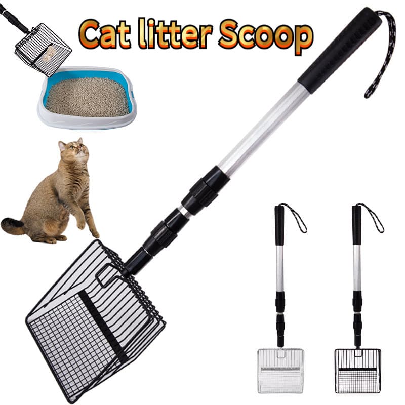 Pá para areia de gato Cabo telescópico Pá de drenagem com cabo estendido Pá de esterco de frango de Metal Pá de limpeza