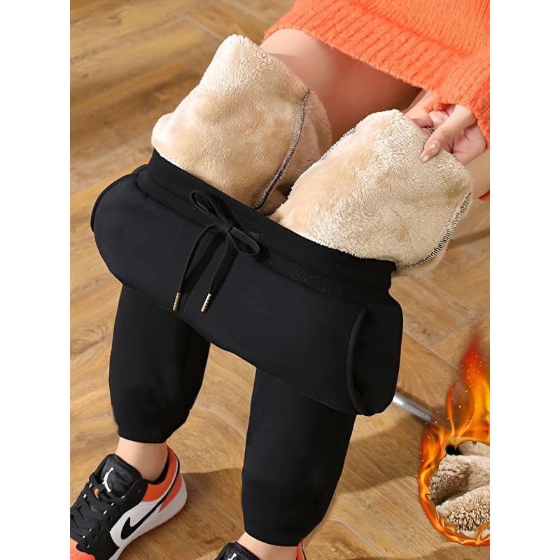 Calças femininas de lã de cordeiro Extra grossas forro de lã de inverno engrossado calças esportivas femininas pequenas