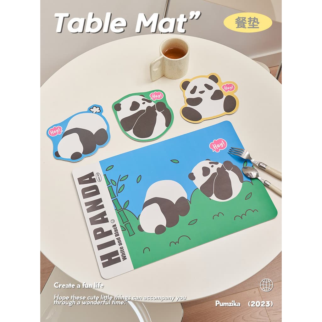 Pumzika Original Panda bonito placemat em forma especial dos desenhos animados couro impresso grande placemat Coaster cr