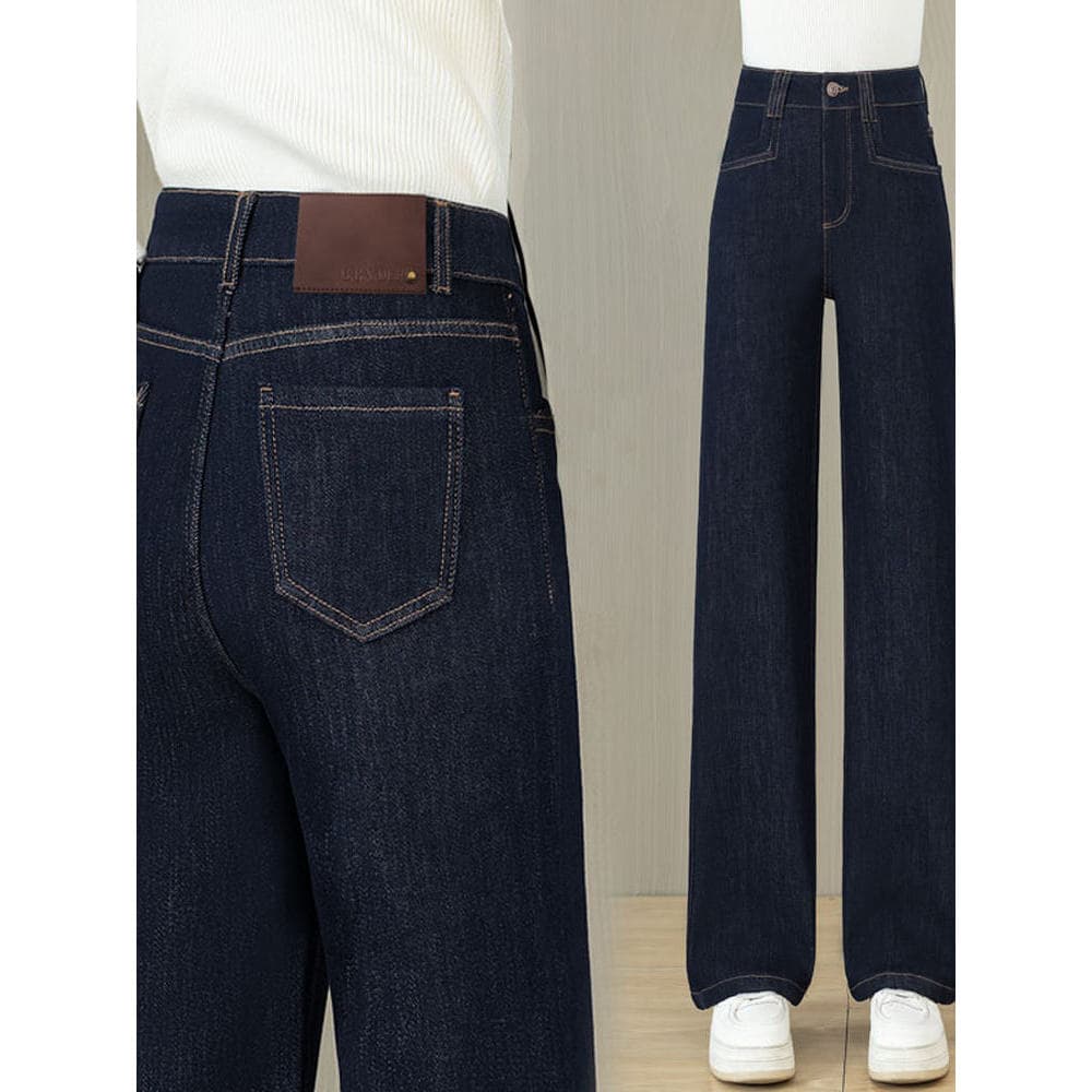 Denim denim calças de perna larga feminina primavera outono inverno 2026 novo estilo cintura alta grossa versão estreita