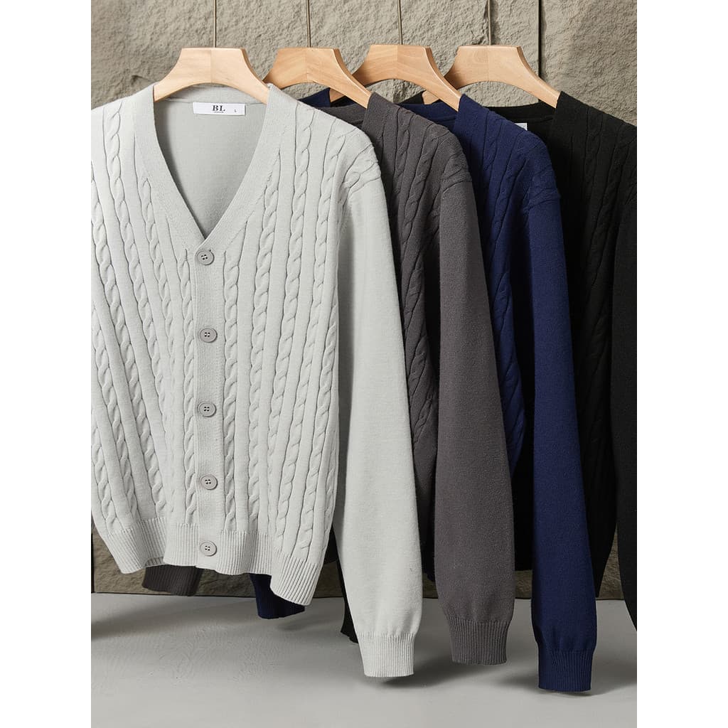 Homens outono inverno Casual com decote em V botão de malha Cardigan torcido camisola na moda magro-ajuste jaqueta de ma