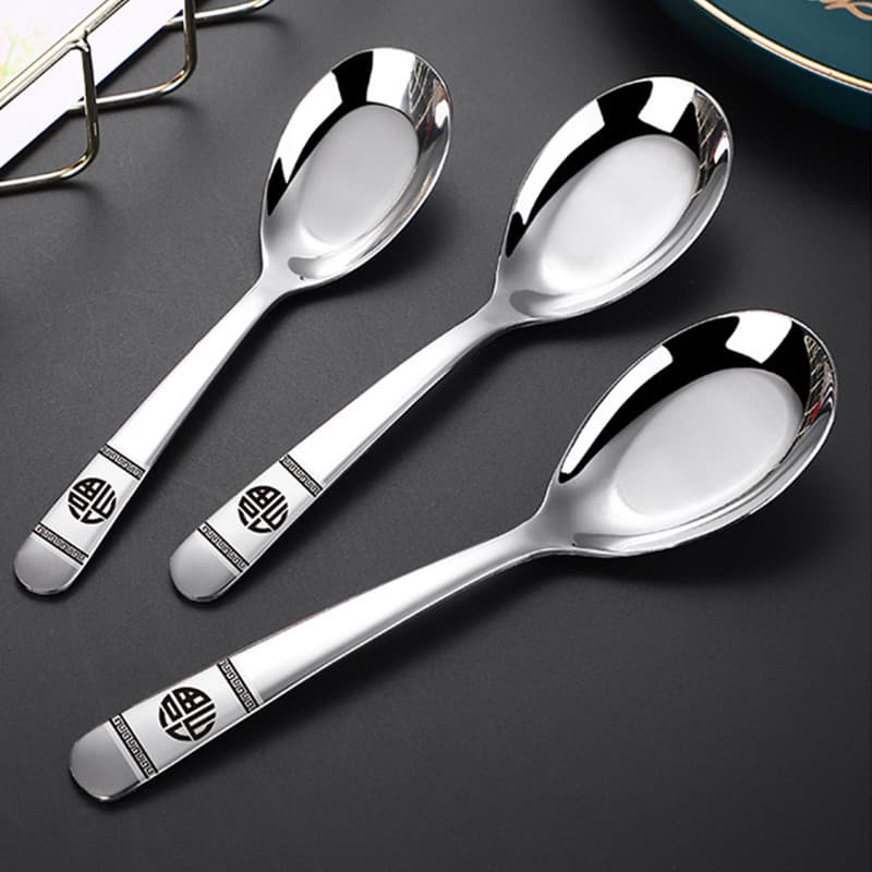 Colher Fuzi de aço inoxidável, colher doméstica espessada com cabo longo, colher para bebês adultos e crianças, fundo pl