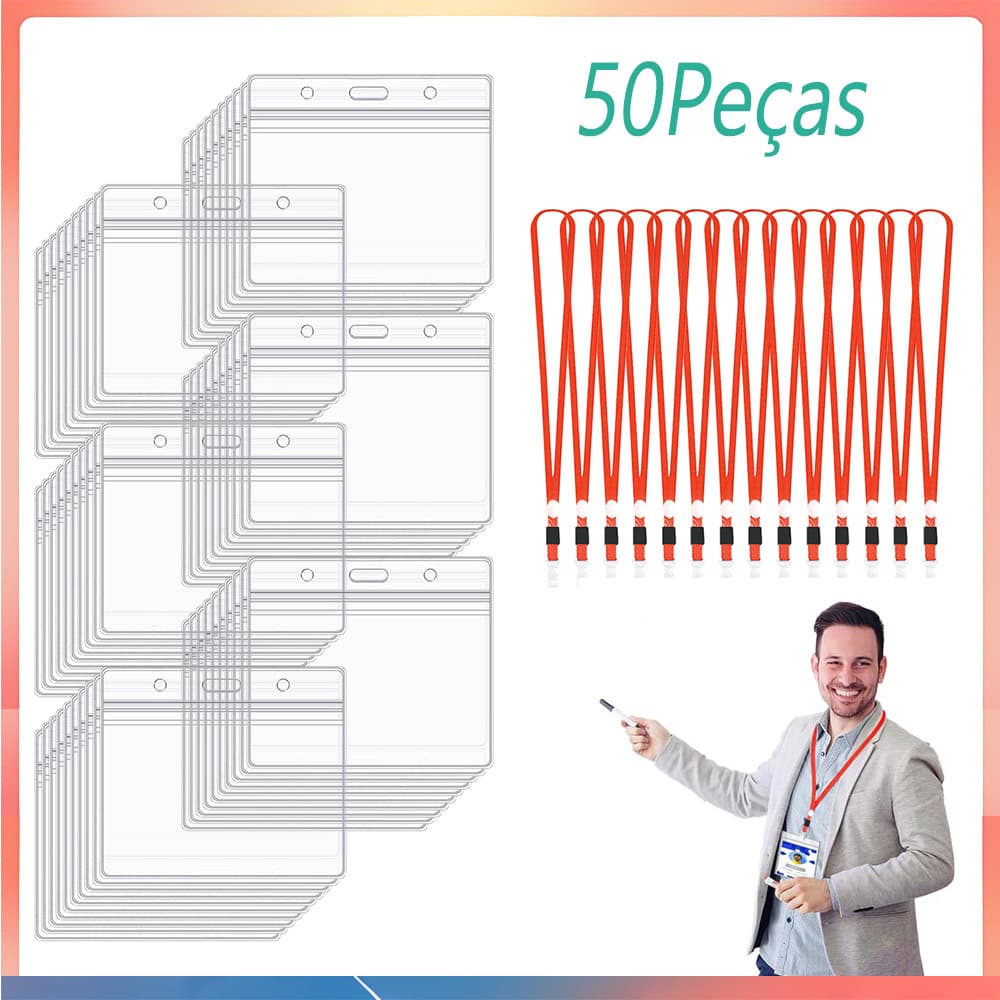 50 porta-cartões transparentes para crachás porta-crachás impermeável material: pvc