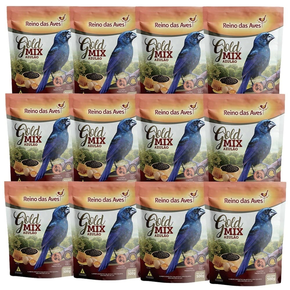 KIT 12 UN Ração Para Azulão Gold Mix Reino Das Aves 500g