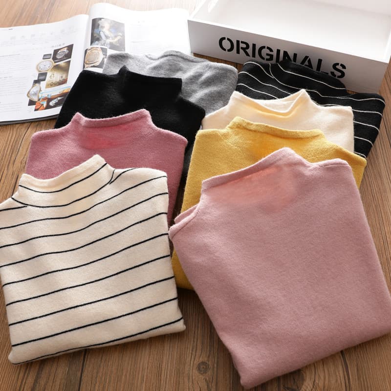 Meninas All-Match meia gola alta camisola do bebê outono inverno novo estilo médio grande crianças cor sólida Mi