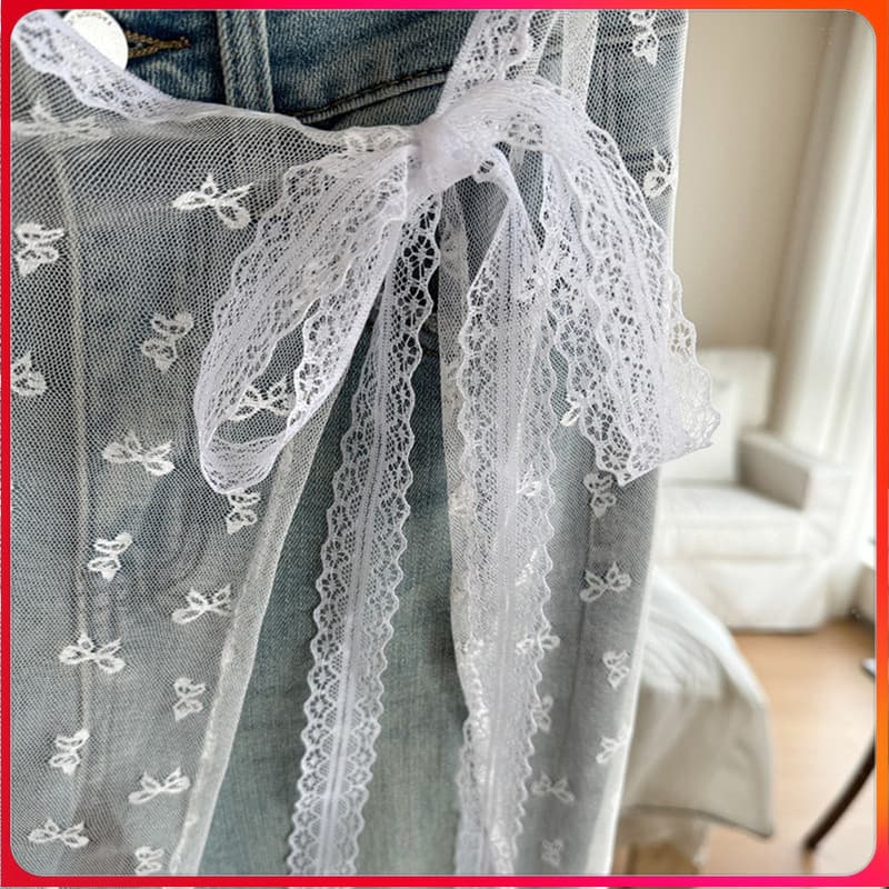 Novo 1 Pc Blogger Renda Em Camadas Saia De Gaze Com Amarração Bowknot Impressão Menina Empilhada Y2k Streetwear Avental