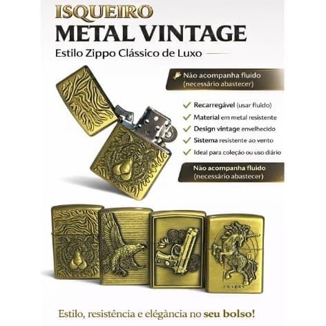 Isqueiro de Luxo Modelo Zippo Recarregável - Carregue com Fluido Antes de Usar