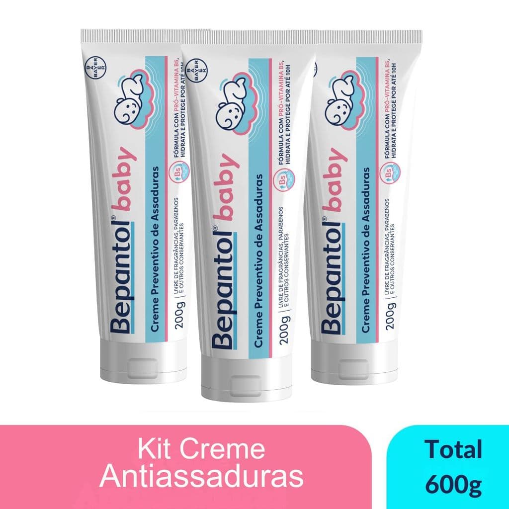 Kit 3 Creme Pomada de Assadura VitB5 200g Cada Bepantol Baby