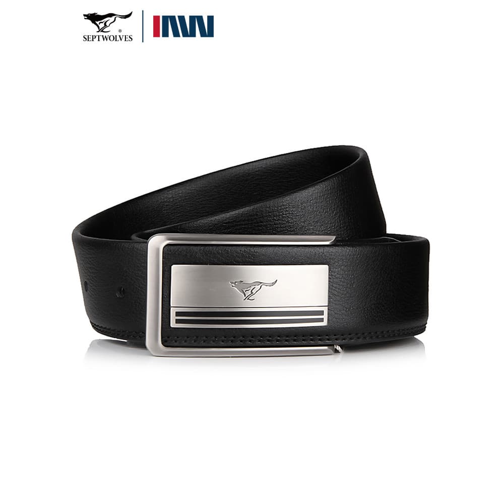 Autêntico sete lobo suave fivela cinto masculino couro genuíno cinto placa fivela marca de meia-idade cinto masculino co