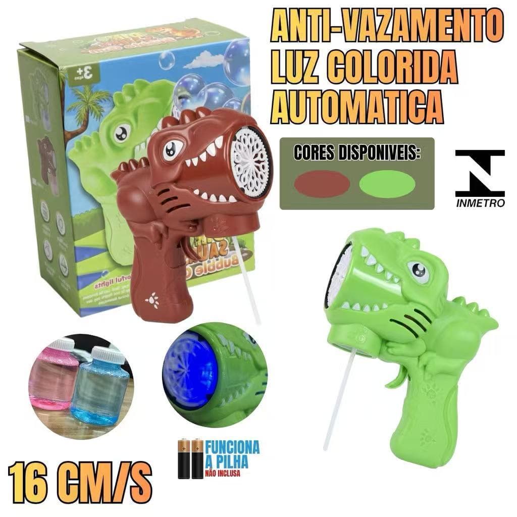 Pistola de Bolinhas de Sabão Dinossauro T-Rex - Anti-Vazamento e com Luz