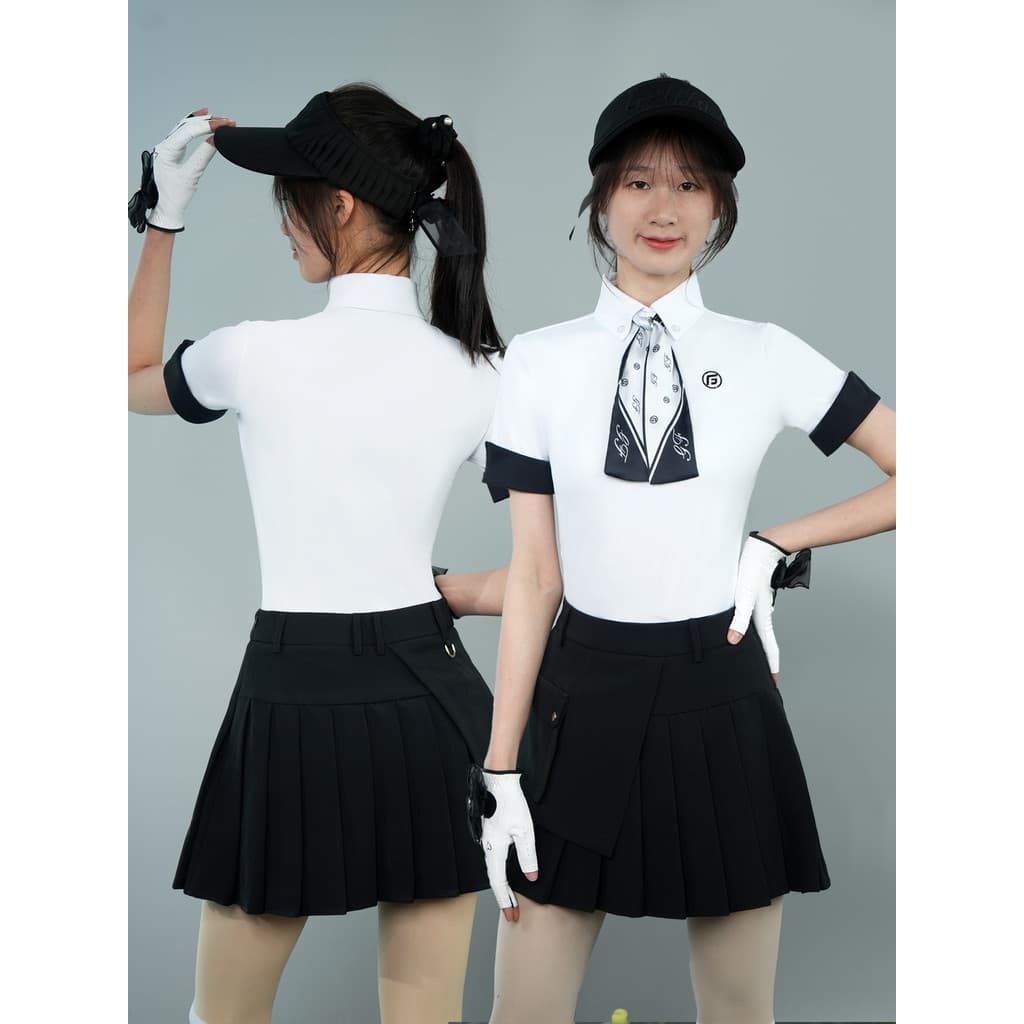 Versão coreana tênis de golfe de manga curta saia plissada feminina terno de Badminton feminino fino ajuste golfe femini