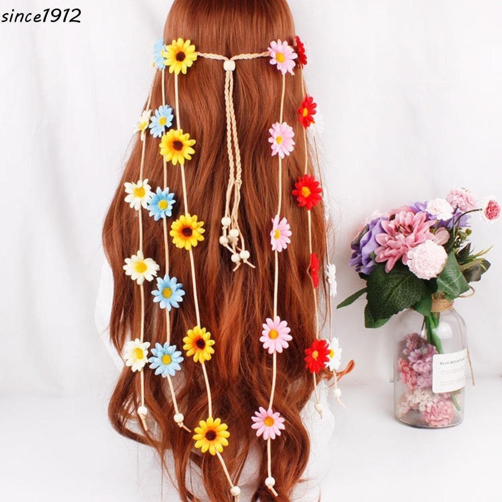 Desce Faixa De Cabelo De Girassol , Margarida Boêmia Com Borlas Longas , Argola De Cabeça , Estilo Coreano , Corrente Ti