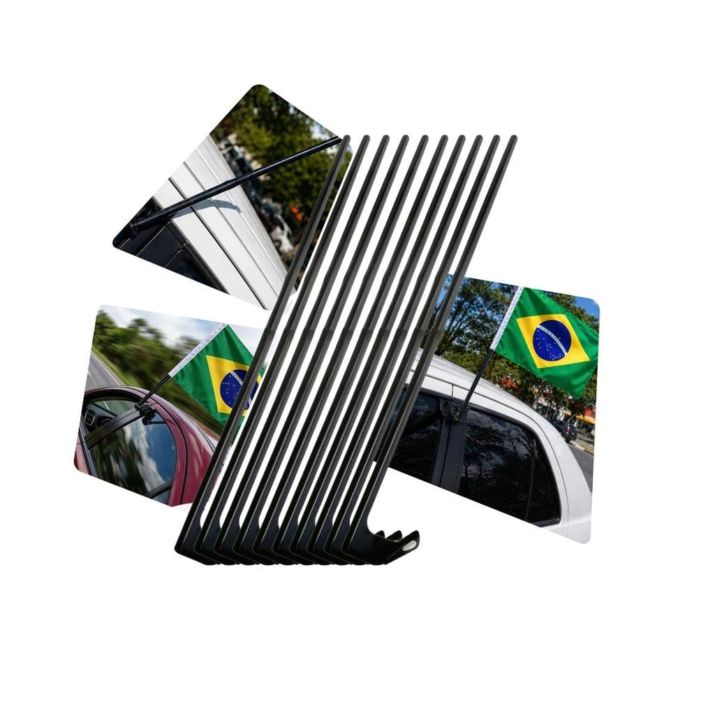 Kit 10 Suporte Veicular Para Bandeira Haste Para Carro Fácil De Instalar Encaixe Prático Alta Durabilidade Premium