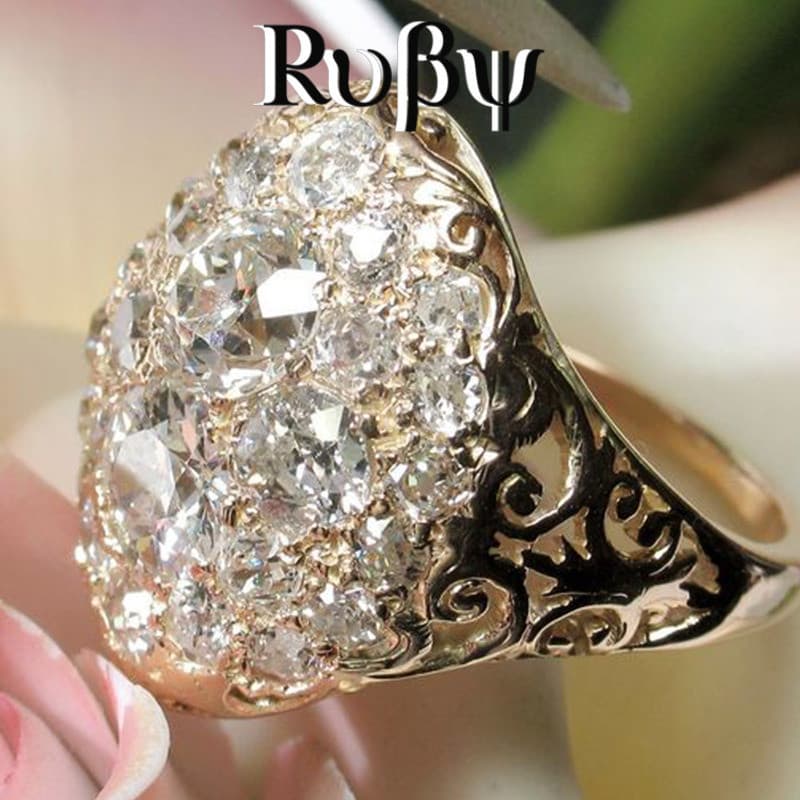 Ruby * Europeu Americano Exagerado Hemisférico Senhoras Anel Banhado A Ouro Luxo Cobre Incrustado Zircão Anel