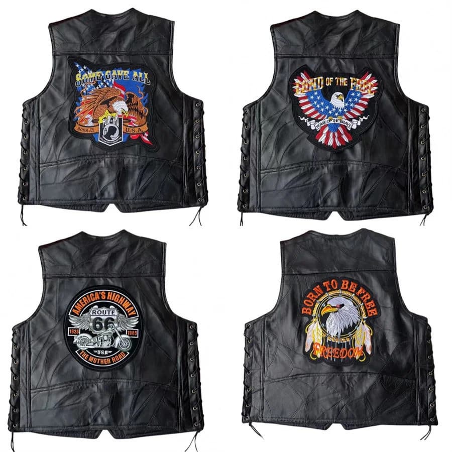 Colwao Masculino Motocicleta Colete De Couro Punk Sem Mangas Jaqueta Equitação Motociclista Roupas Masculinas Bordado St