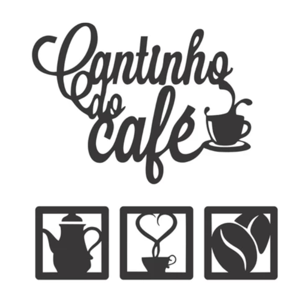 Kit Cantinho do Café 4 Peças para Decoração de Cozinha em Mdf Preto Fosco com Fita Dupla