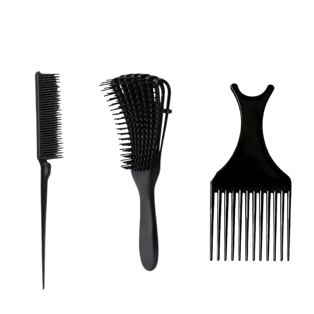 Kit Escova Polvo + Pente Garfo + Pente 3 Fileiras Cabelos Cacheados Cores Sortidas