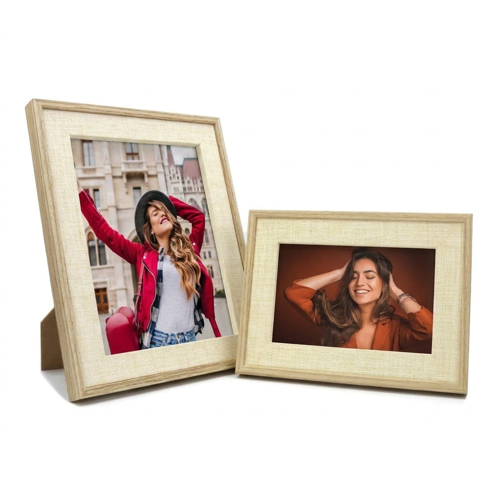 Kit 2 Porta Retratos 10x15 e 15X20 em MDF Moldura Dupla Estilo Linho
