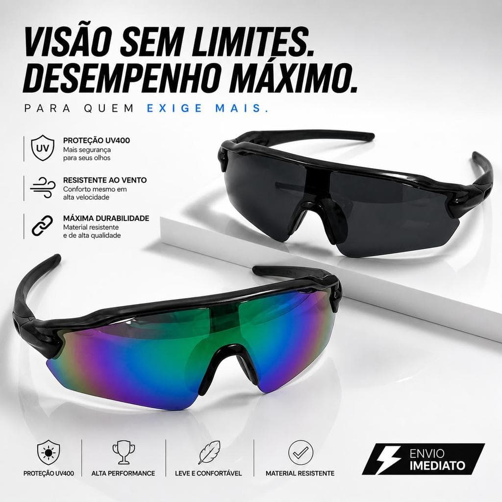 Kit com 2 Óculos Sport Vision Lentes Espelhadas UV400 Design Esportivo Confortável Leve Ideal para Uso Diário e Atividad