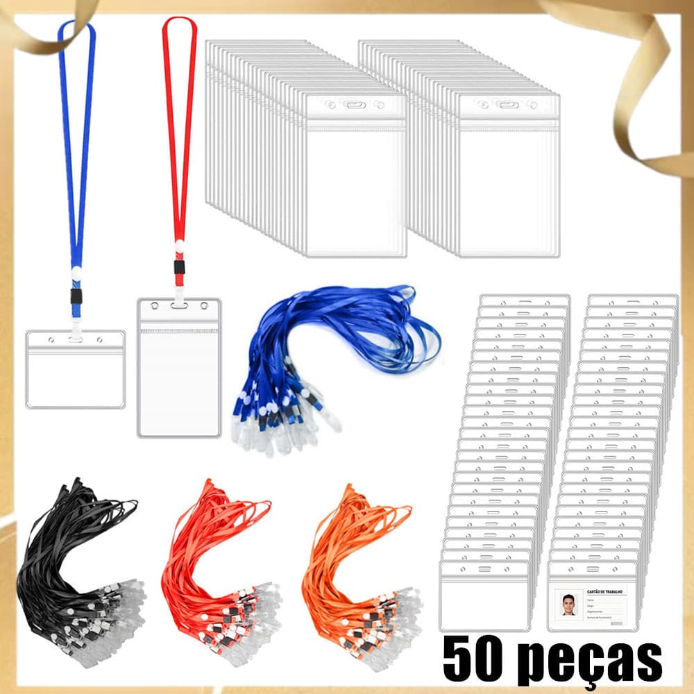 Conjunto de cordão para crachá, 50 peças, crachá vertical/horizontal, cores de cordão de pescoço opcionais