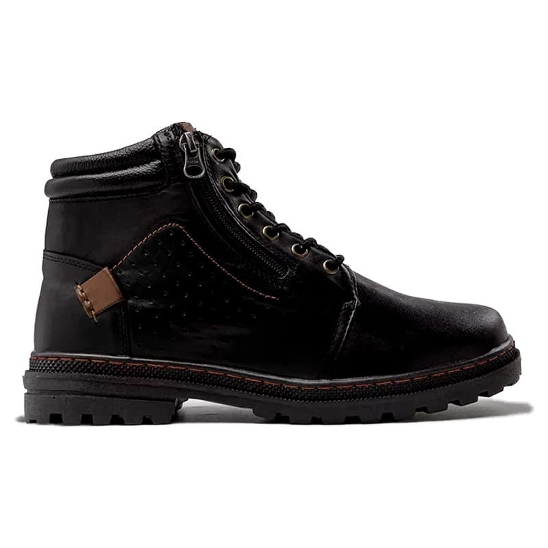 Bota Masculina Laroche Vacanza Coturno Em Couro Legítimo Cano Médio Casual Zíper Preto Marrom 05516