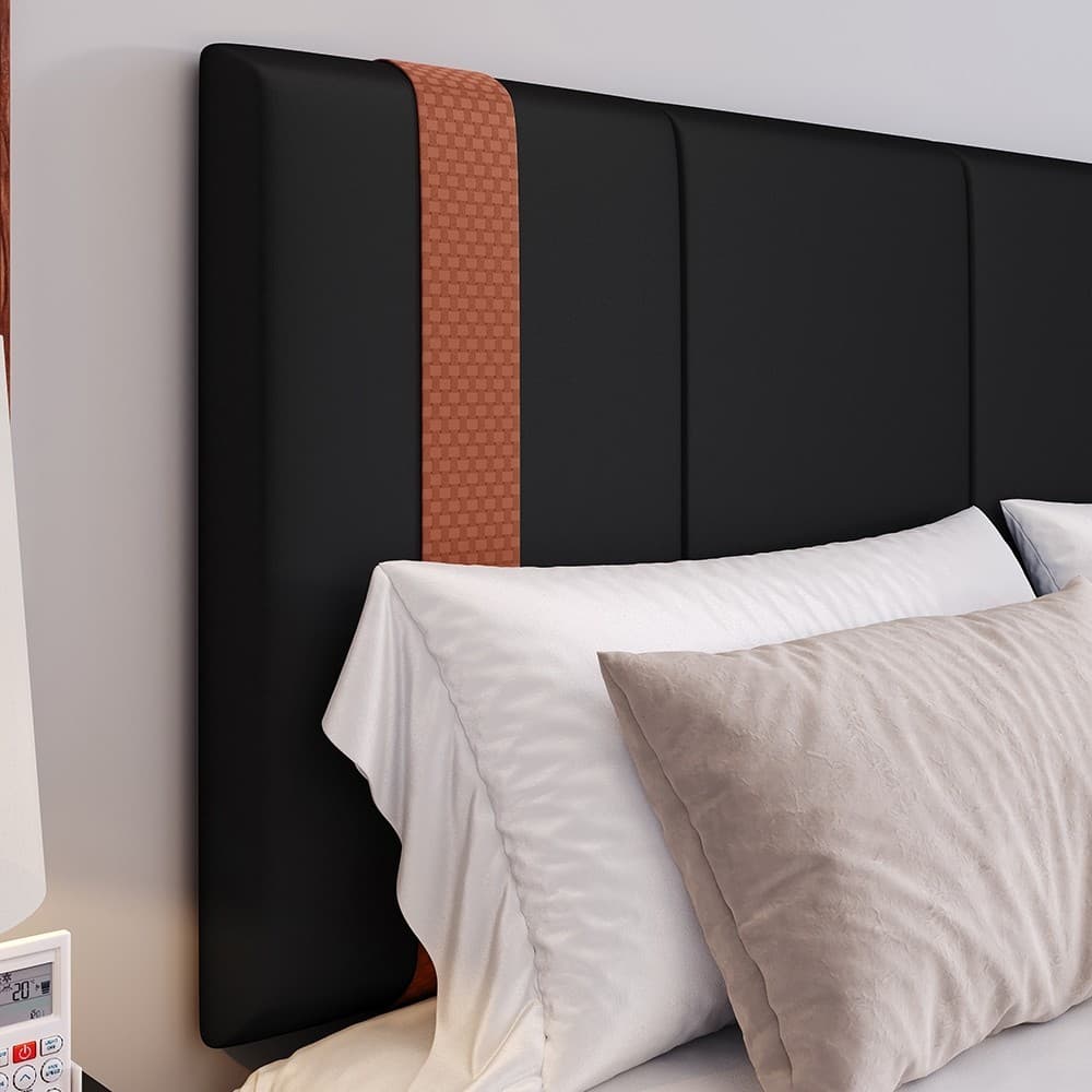 Kit Quarto Luxo Madri Preto Brilhante: Cabeceira Painel 1,40m + 2 Mesas de Cabeceira Modernas. Conjunto Cama Casal Premi