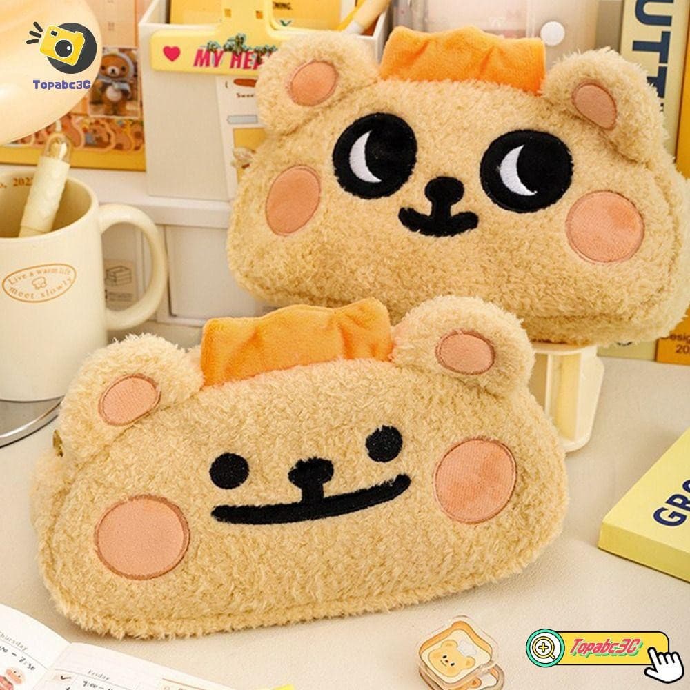 Lápis TOPABCC , Bolsa Multifuncional Para Caneta De Pelúcia Portátil De Papelaria De Grande Capacidade Urso