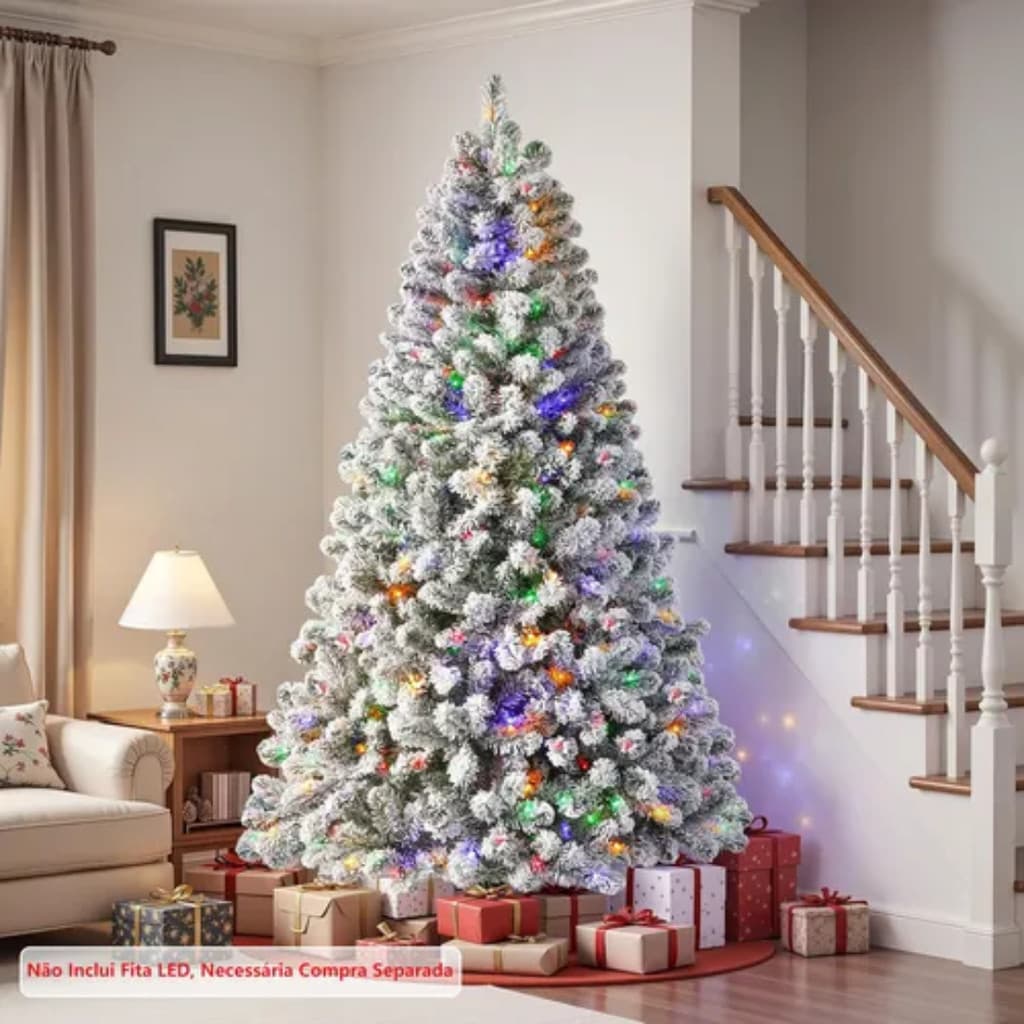 Árvore Pinheiro Natal Nevada Verde Luxo Grande 2.1m Fivina