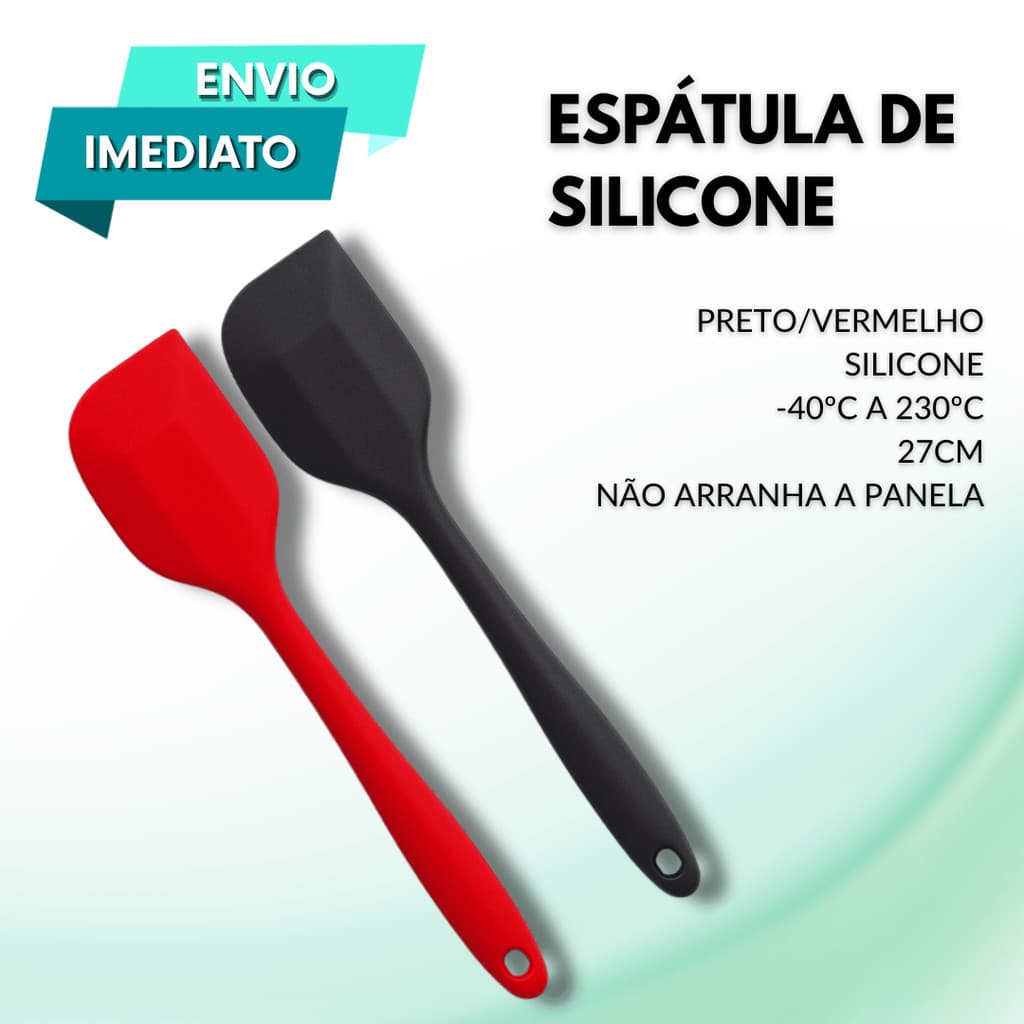 Espátula de Silicone 27cm Para Chocolate Chantilly Massas Bolo Premium Preto ou Vermelho Kit Econômico