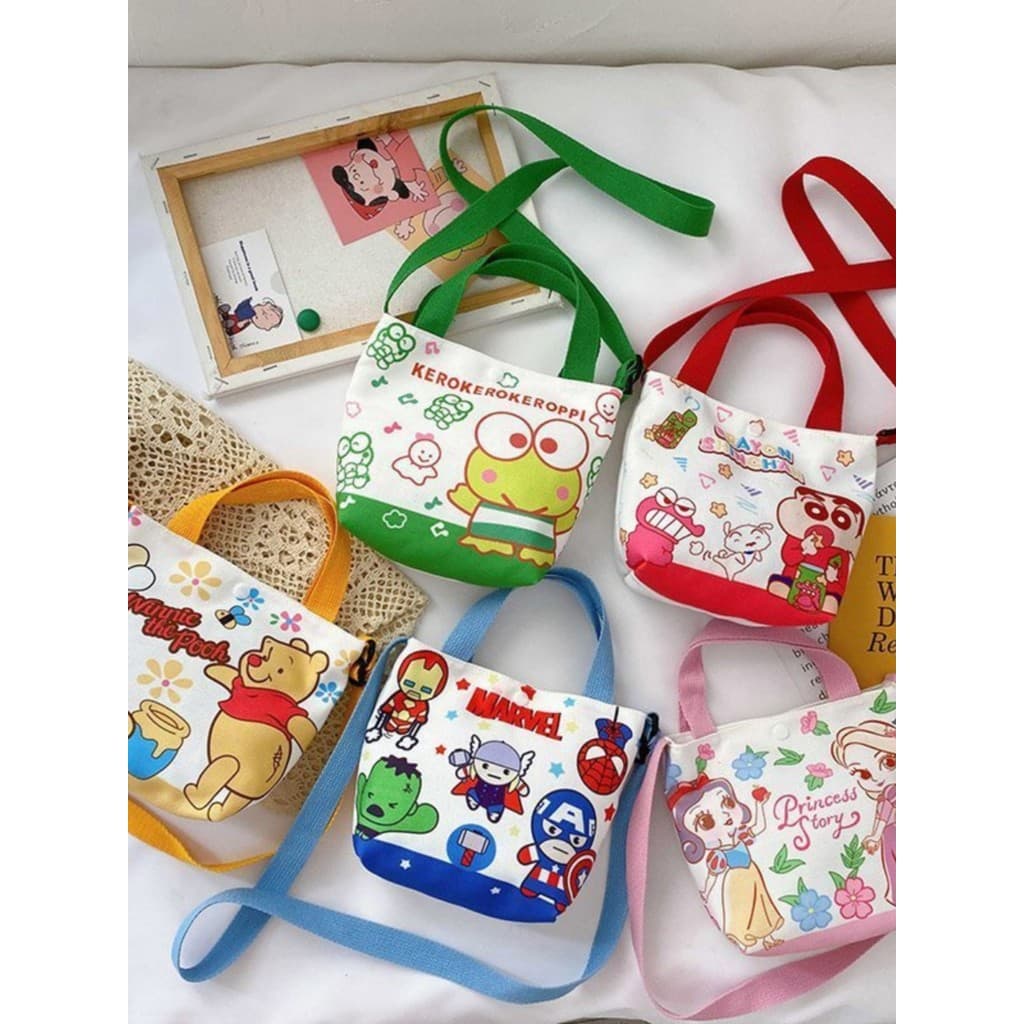 Crianças sacos de jardim de infância bolsas de ombro moda dos desenhos animados lona meninas sacos do mensageiro moda pe