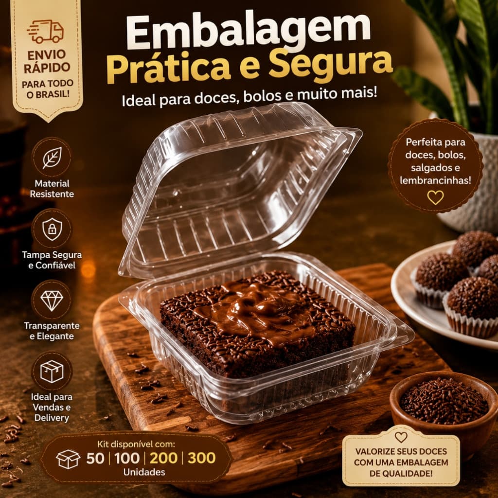 Kit 50/100/200/300 Embalagem 200ml Doce Bolo No Pote Brigadeiro Pote Sobremesa Quadrada Transparente