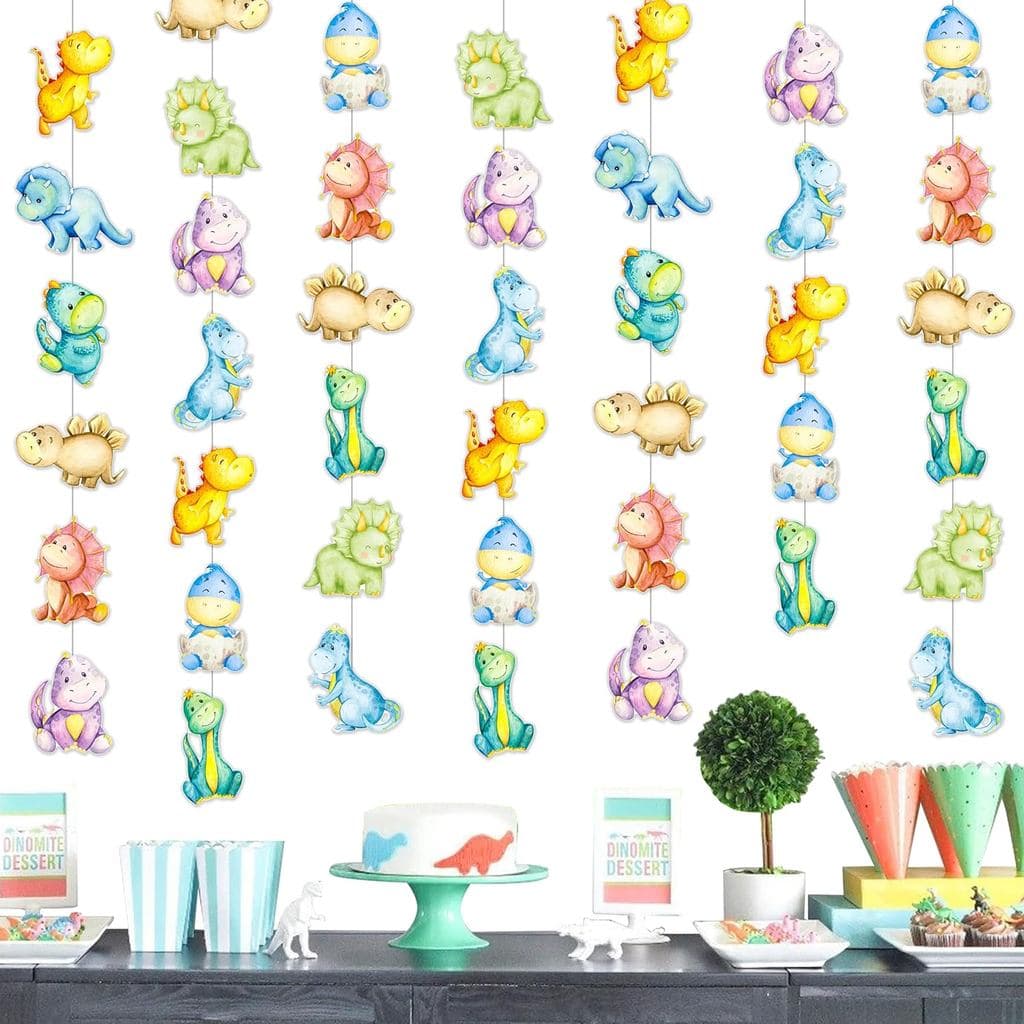 8 peças de guirlandas de dinossauros para pendurar, decorações de chá de bebê com tema de dinossauro, decoração de pared