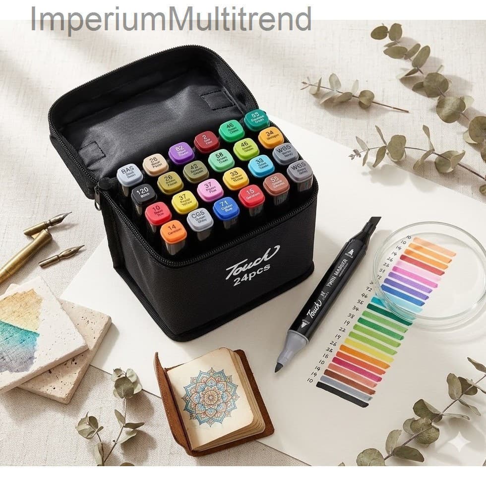Kit 24 Canetas Marcadores Ponta Dupla Touch - Estojo Escolar e Artístico