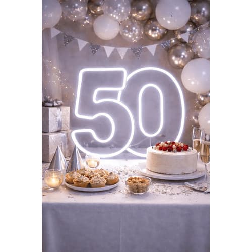 Números 50 Led Neon Branco Quente Ou Frio Festa 50cm de altura largura proporcional