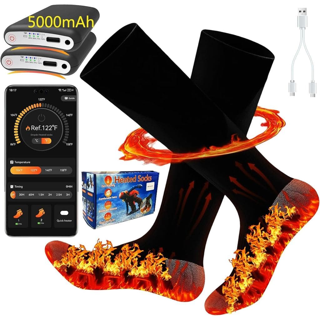 Heated Socks, Heated Socks for Women Men with App Control 2 * 8500mAh Rechargeable Electric Heated Socks Washable Warm S