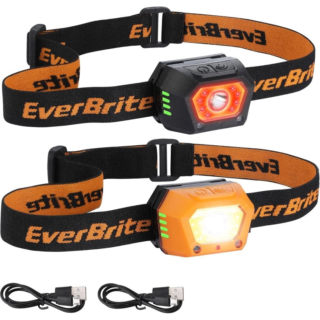 Lanterna de Cabeça EverBrite 2-Pack, Lanterna LED Recarregável à Prova d'Água, Alimentada por USB com Sensor de Moviment