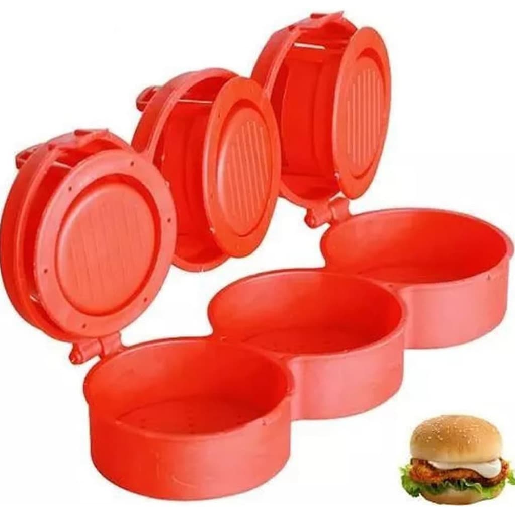 Modelador Hamburguer Recheado Suporte 3 Mini Prensar Cozinha Sanduiche Natural