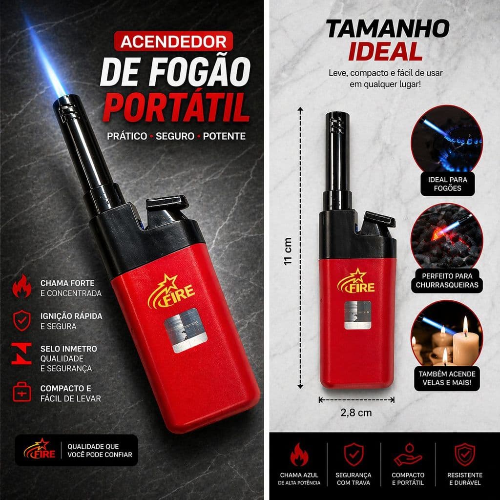 Acendedor de Fogão Portátil Recarregável | Compacto | Ajuste de Intensidade | Cor Sortida