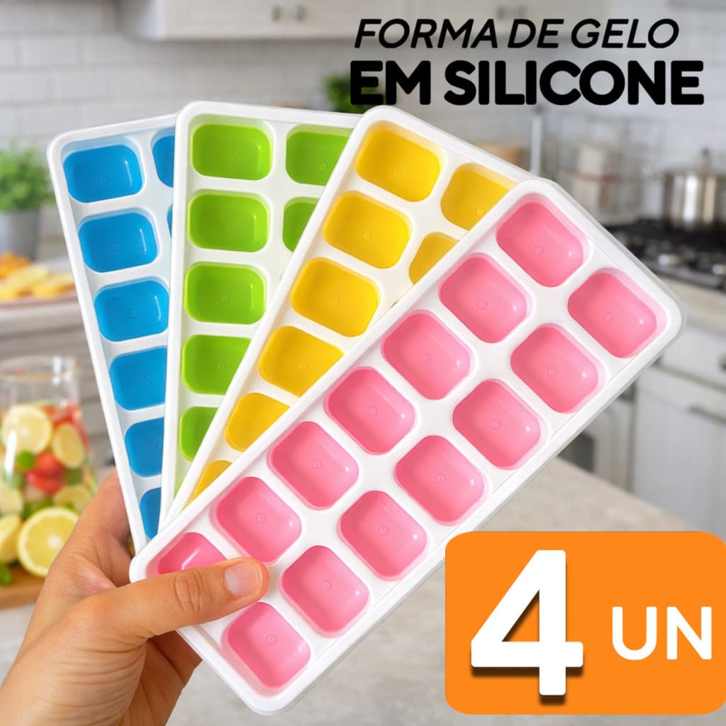 Formas de Gelo Silicone com Tampa Rígida Flexível Fundo Retangula
