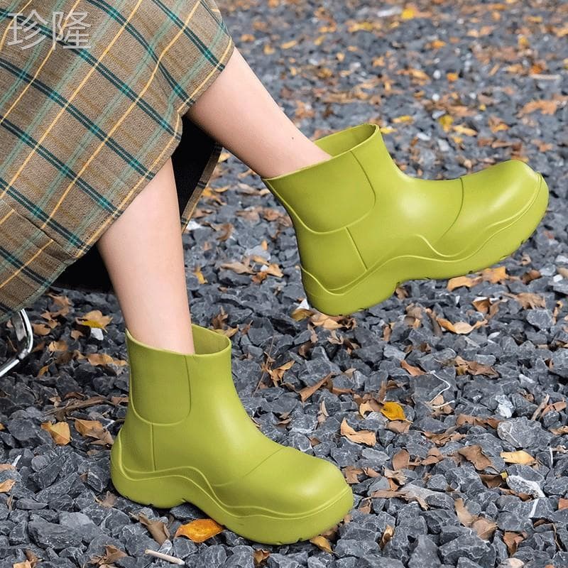 Botas de chuva femininas elegantes, uso externo, à prova d'água, antiderrapante, influenciador, sapatos de água, tubo cu