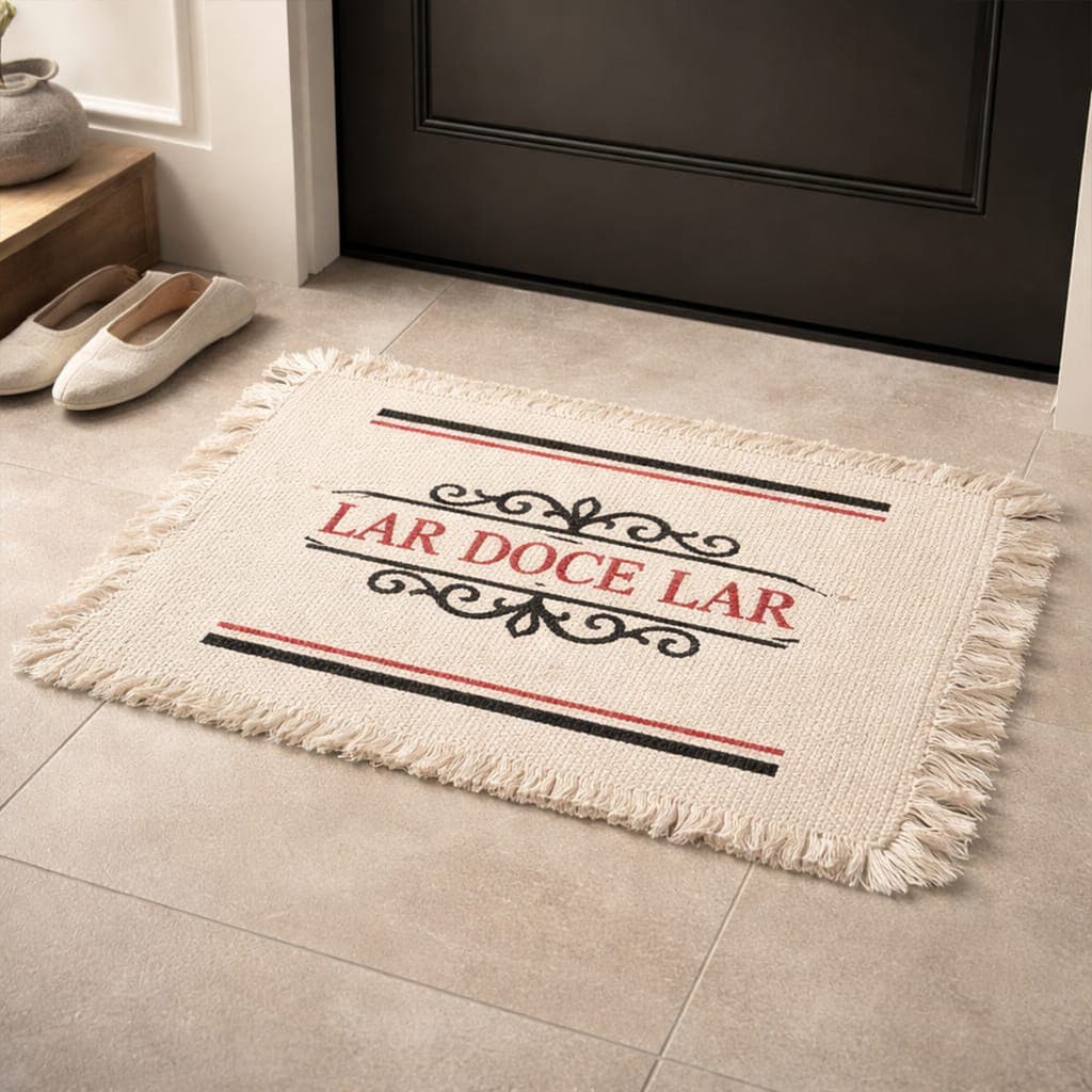 Tapete Algodão Boho Lar Doce Lar 40x60 Porta Entrada Decorativo
